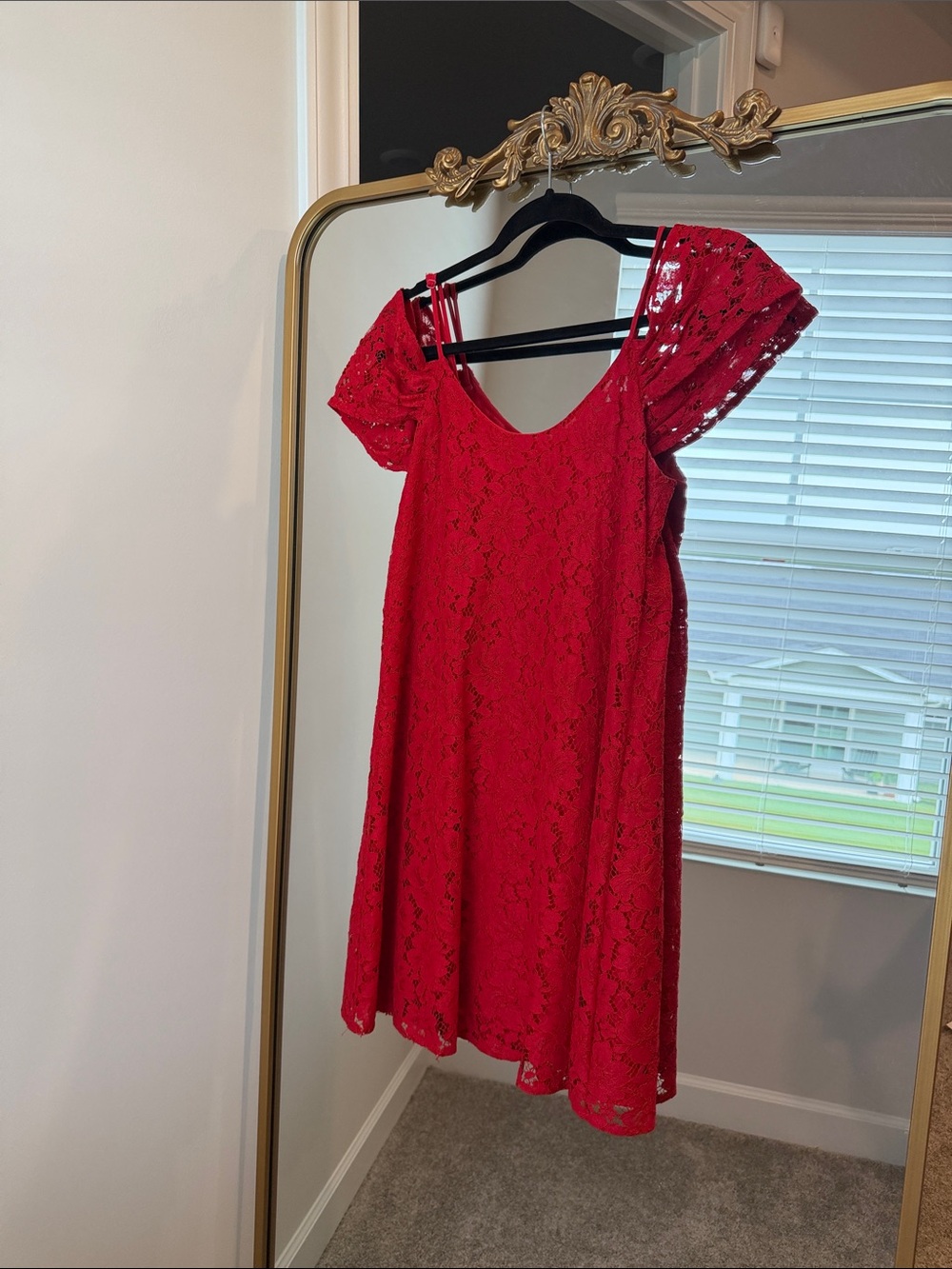 Wayf Red Lace Mini Dress with Flutter Sleeves NWT